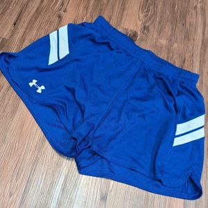 Under Armour Ladies Lined Running Shorts, Blue, Size Large